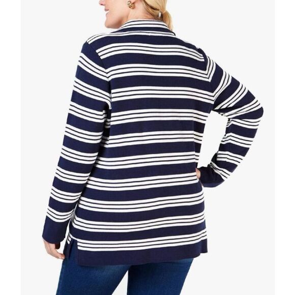 Charter CIub Cotton Striped Sweater Blazer Intrepid Blue Plus Size 3X - Picture 7 of 7